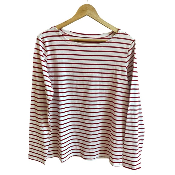 Lily Coco Red White Stripe Boat Neck Long Sleeve Cotton Womens Size L T Shirt - Picture 2 of 14